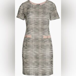New Connected Apparel Nora Tweed Pocket Detail Dress Black/White/Pink Size 14